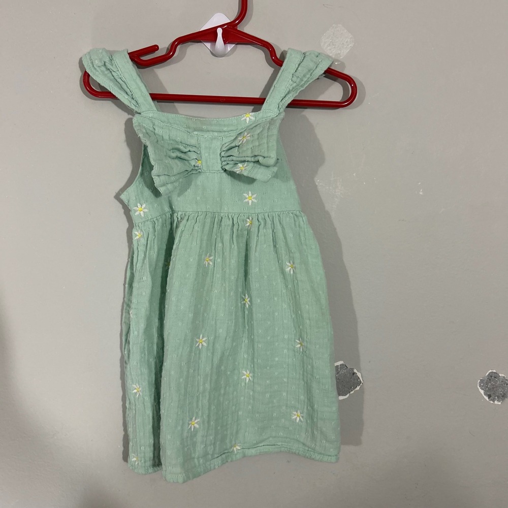 Cat & Jack Sundress Toddler 2T Mint Green Excellent Daisy Bow Swiss Dot Cotton